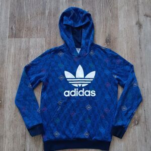 Blue Adidas hoodie sweater trefoil logo Youth Large 13-14 Adult XS/S streetwear